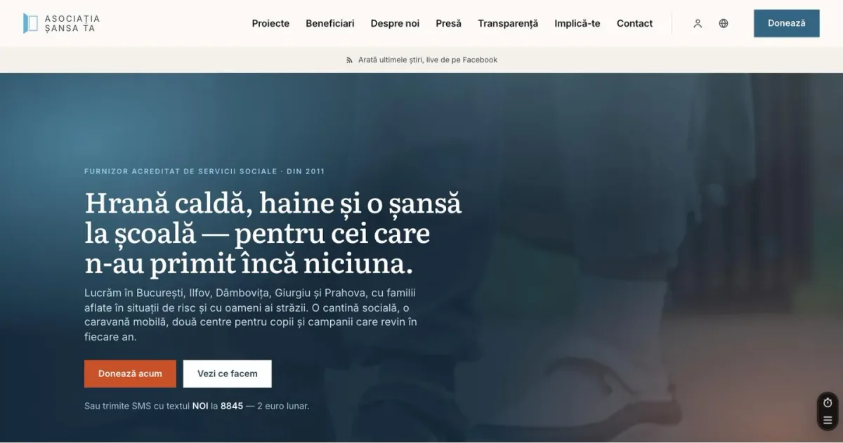 Asociația Șansa Ta — Asociația Șansa Ta — site nou de prezentare și donații pentru un ONG social