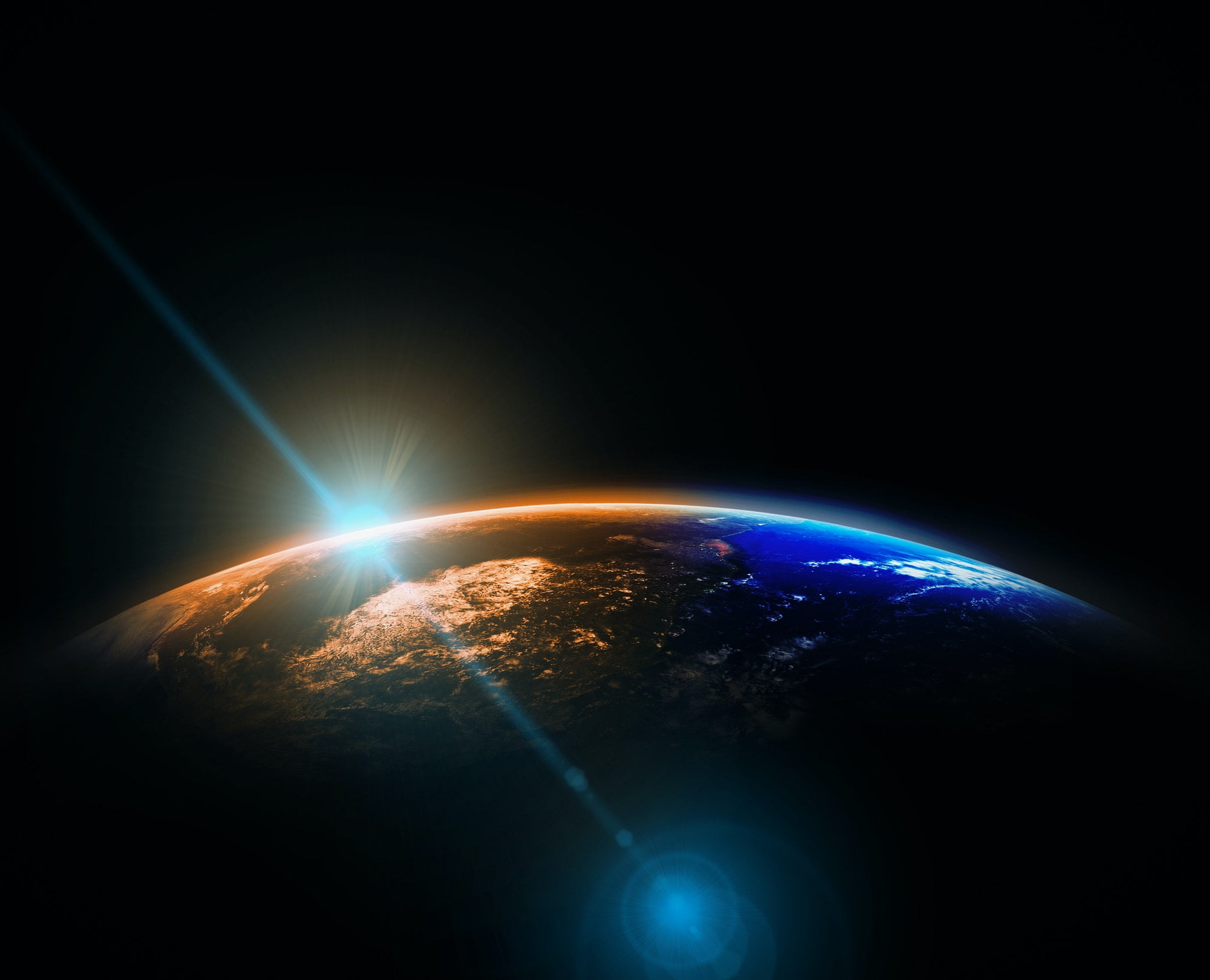 Part of earth with sun rise and lens flare background, Internet Network concept,